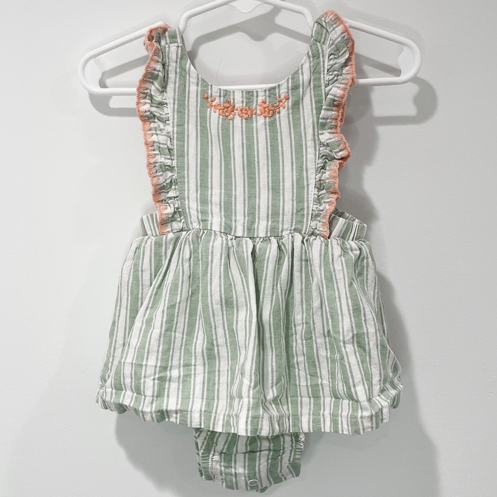 KIDS: Carter’s Just One You Baby Girls' Linen Striped Romper in Green - Picture 3 of 10